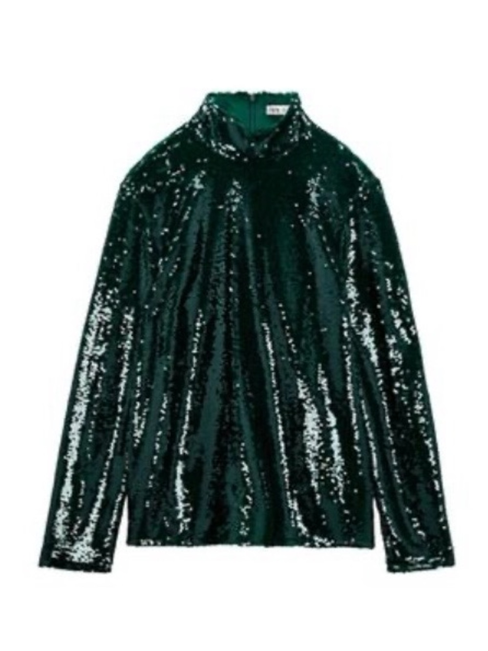 Zara Green Sequin Mock Neck Long Sleeve Top glam party classic capsule wardrobe
